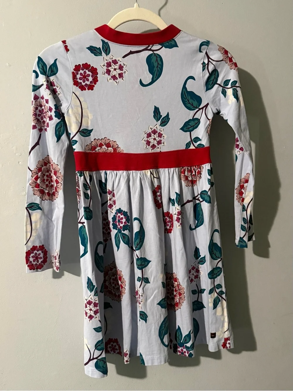 Tea Collection Light Blue Floral Wrap Dress with Red Trim
